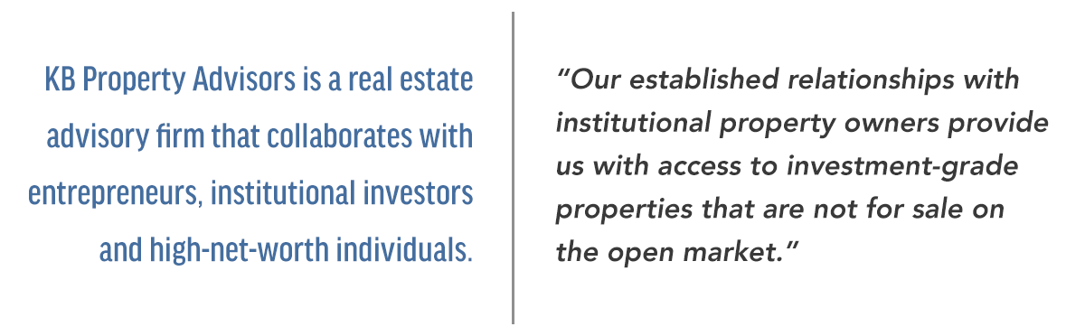 KB Property Advisors is a real estate advisory firm that collaborates with institutional investors and entrepreneurs.